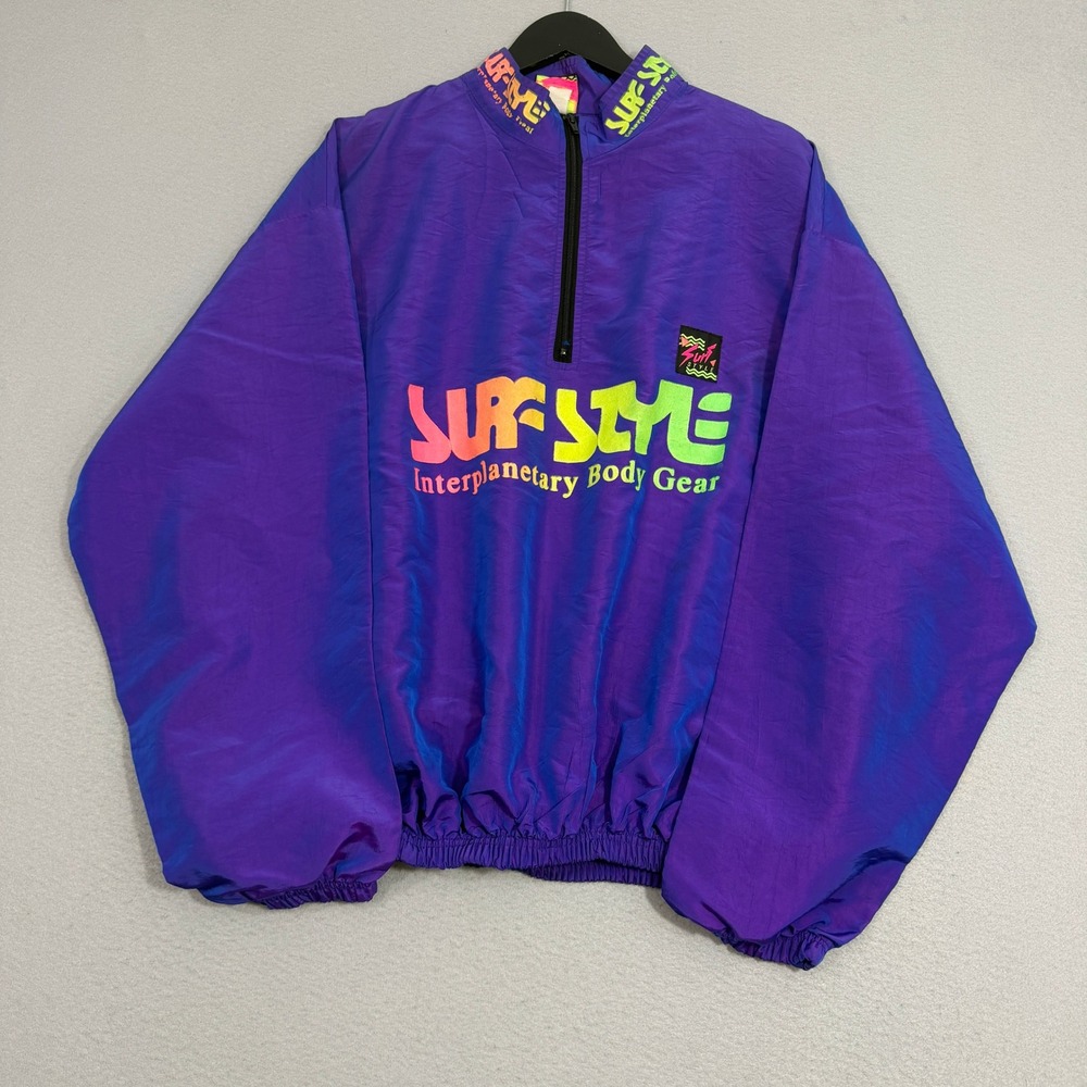 Vintage Surf Style Windbreaker XL Purple Interplanetary Body Gear Iridescent 90s